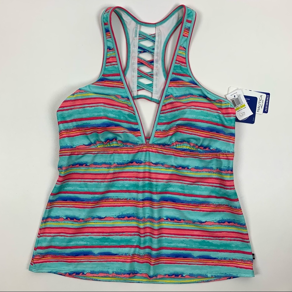 Nautica Tankini Racer Back Multi-Color Size 14 - Picture 1 of 10